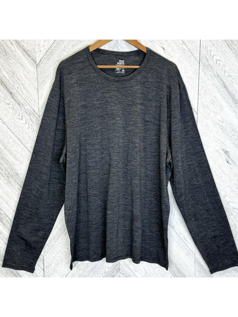True North 100% Merino Wool Long Sleeve Base Layer Shirt Mens XXL 2XL Gray